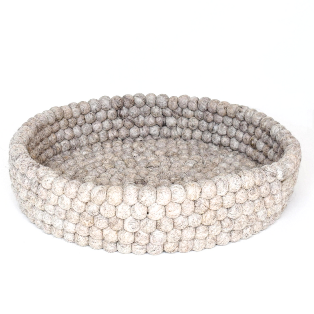 Handmade Felt Ball Cat Bed Round Wool Basket - Sandstone