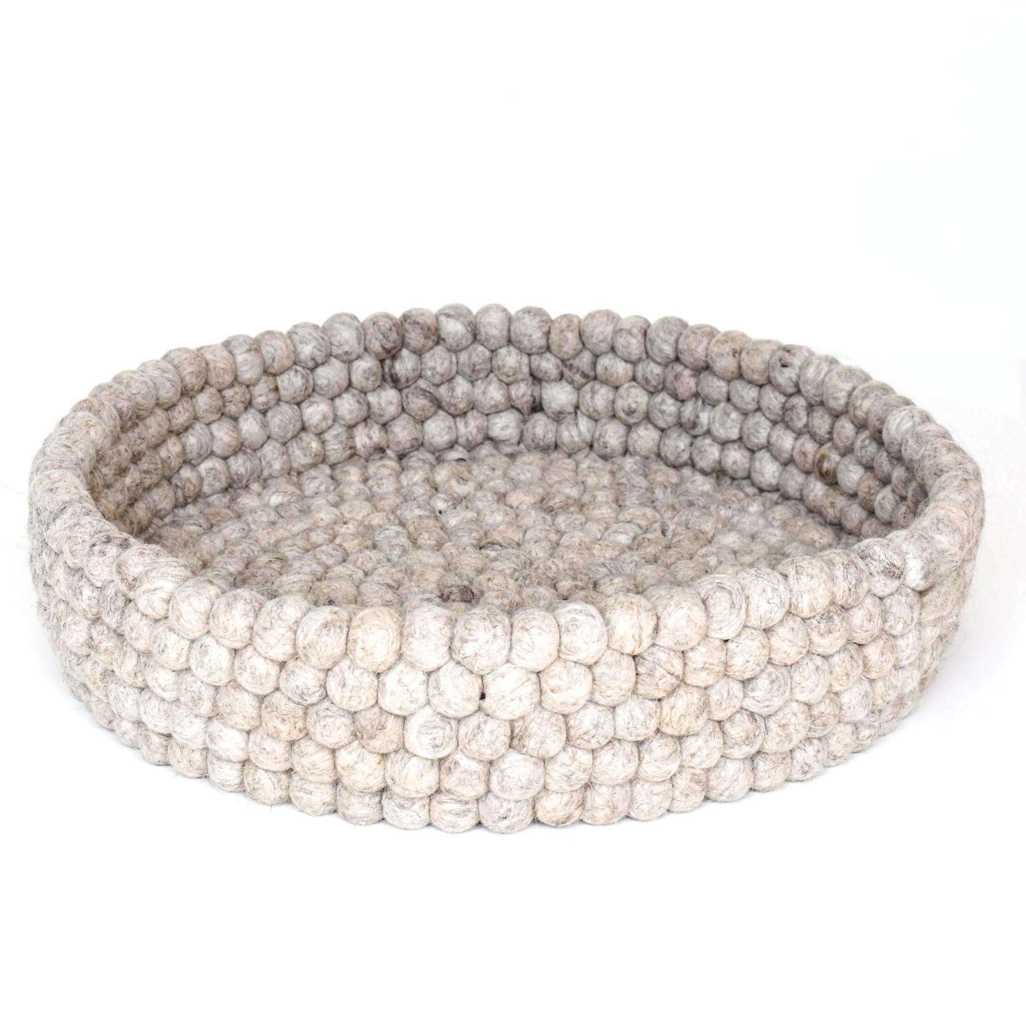 Handmade Felt Ball Cat Bed Round Wool Basket - Sandstone