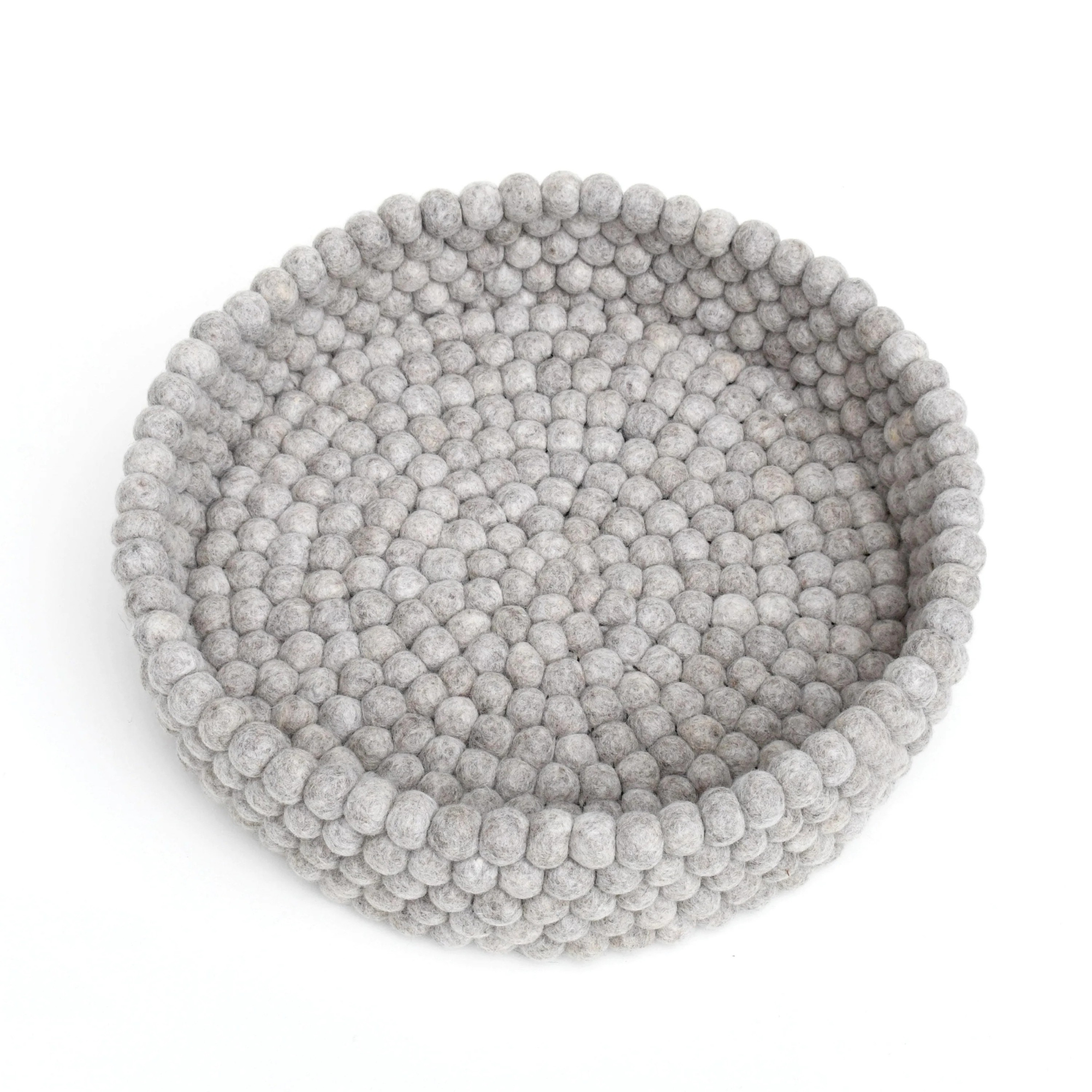 Handmade Felt Ball Cat Bed Round Wool Basket - Grey
