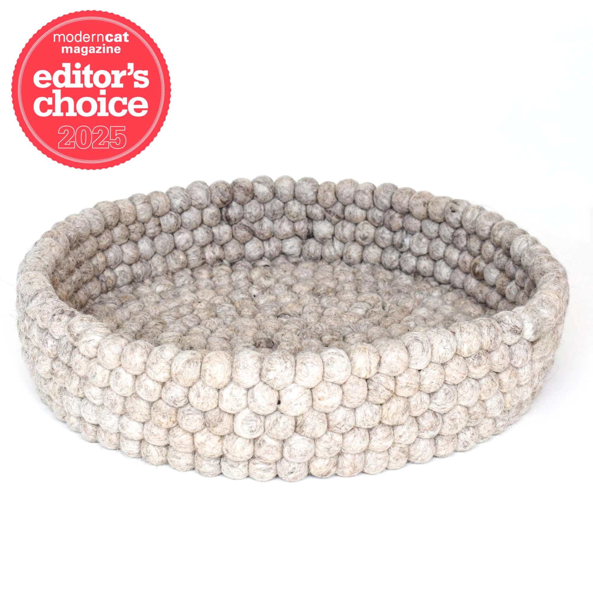 Handmade Felt Ball Cat Bed Round Wool Basket - Sandstone