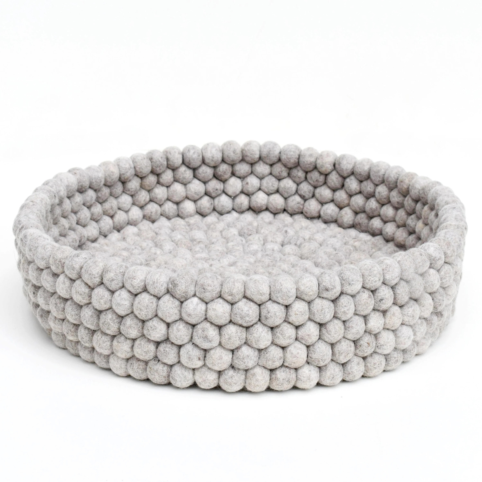 Felt Ball Cat Bed Round Wool Basket - Grey