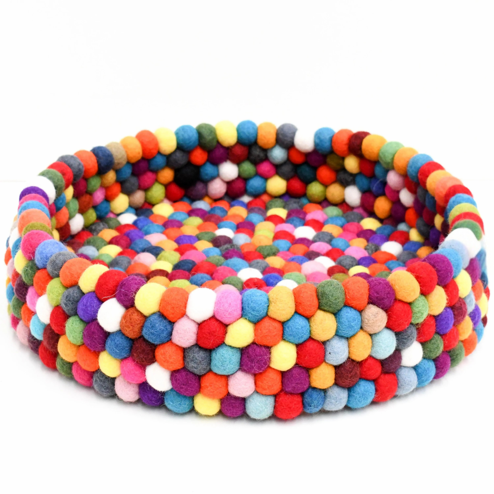 Handmade Felt Ball Cat Bed Round Wool Basket - Multicolour