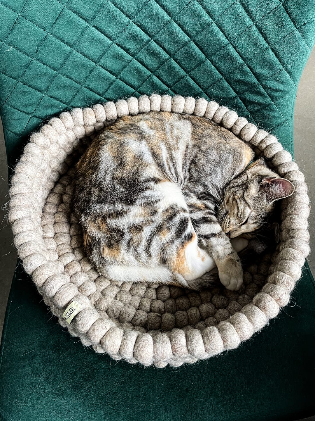 Handmade Felt Ball Cat Bed Round Wool Basket - Sandstone