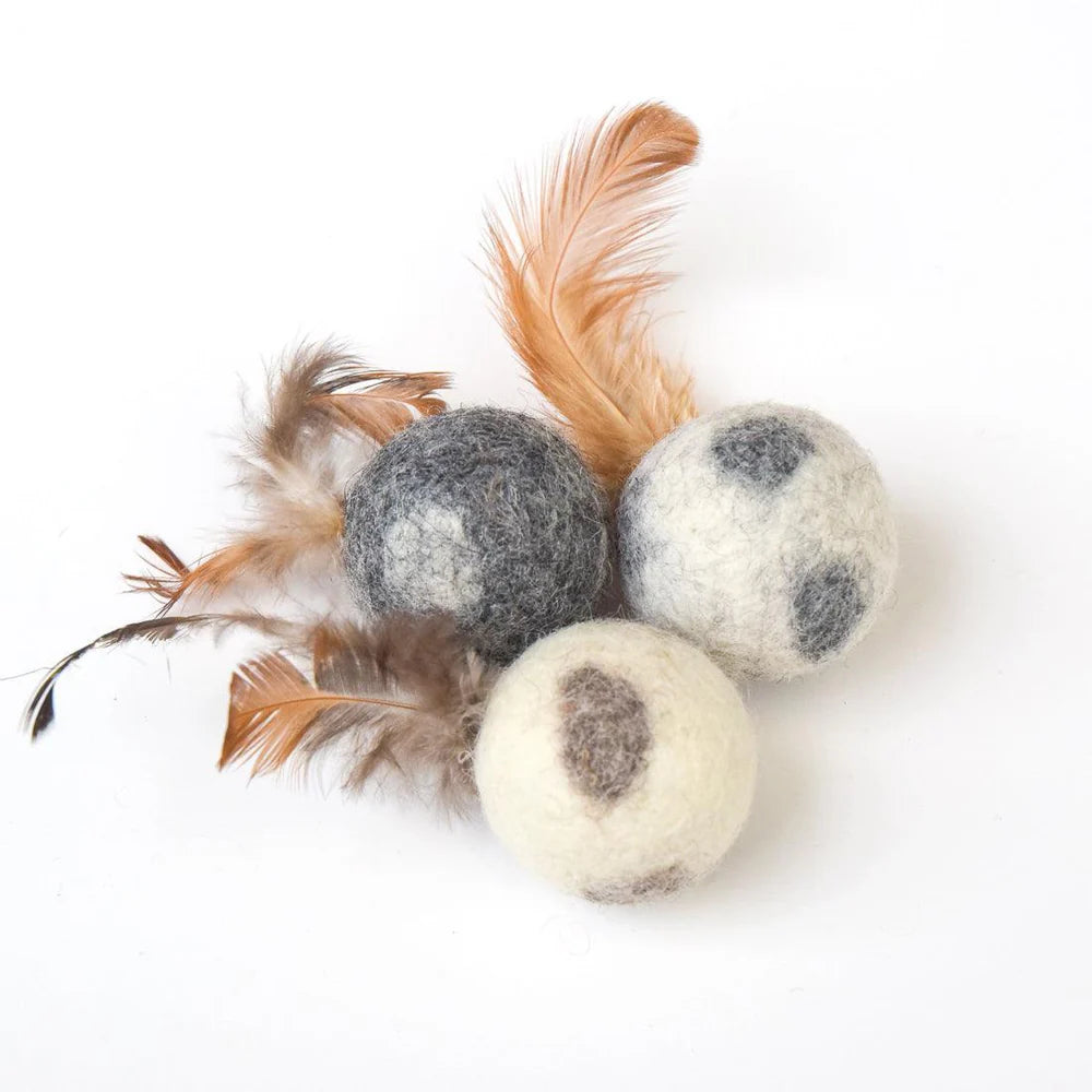 Handmade Feather Felt Balls – Snow Leopard Swatters (Set of 3)