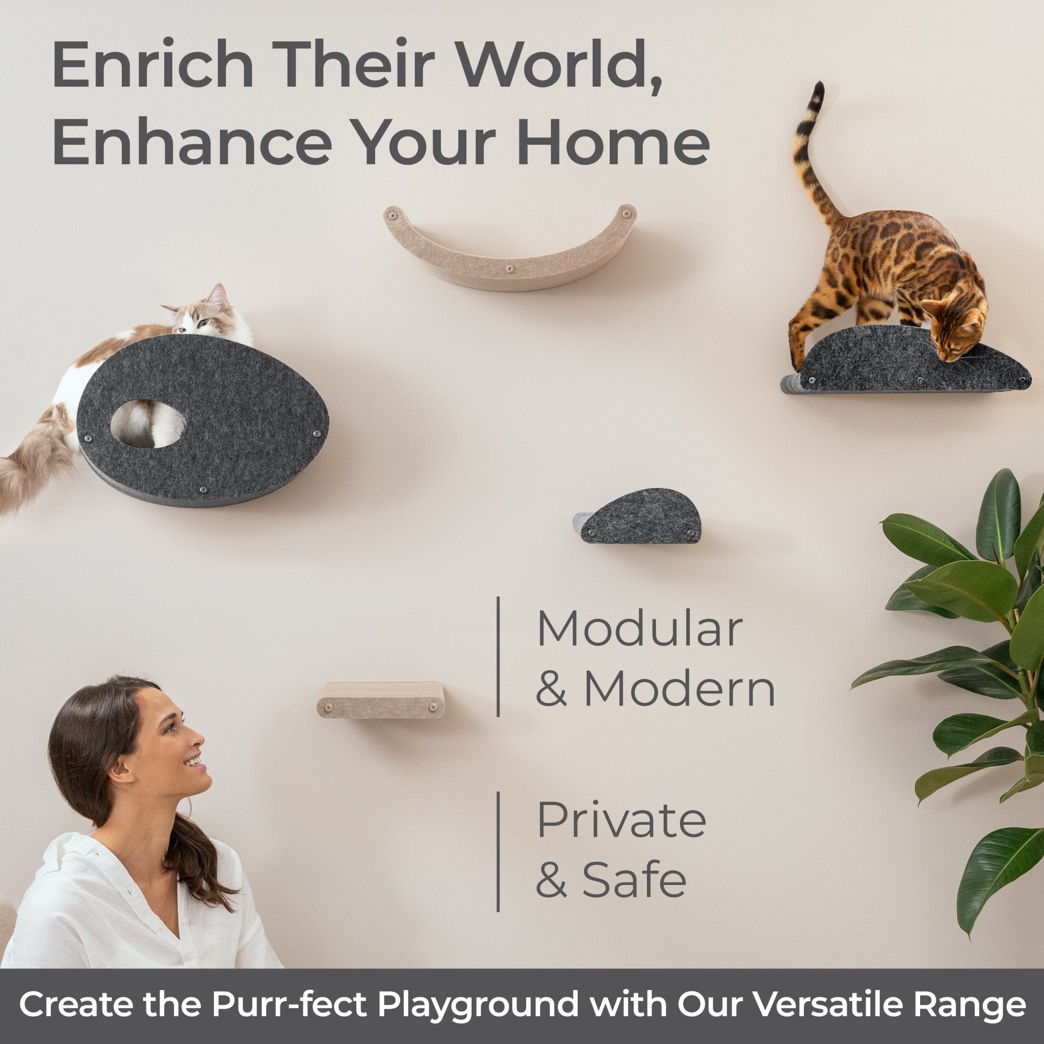 Charcoal Curved Nest Cat Climber Facade Add-On