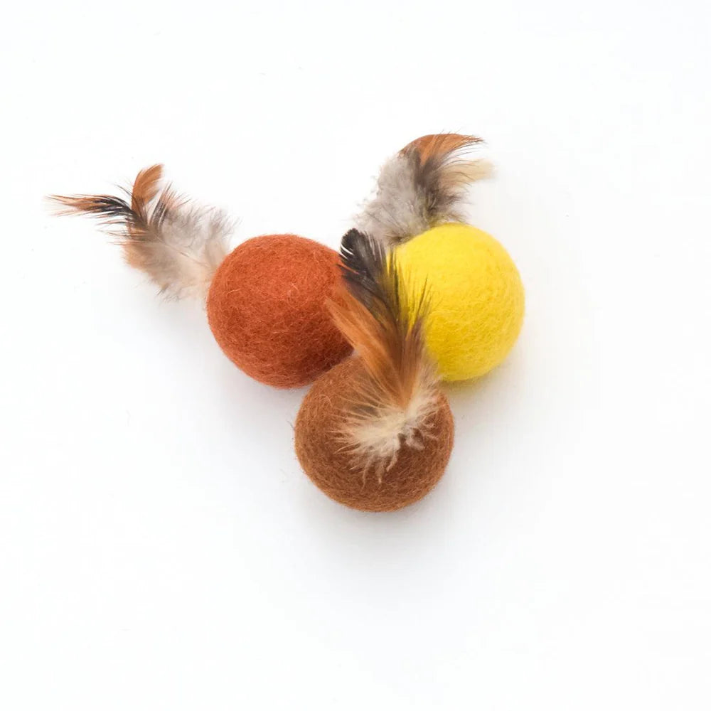Handmade Feather Felt Balls – Safari Swatters (Set of 3)