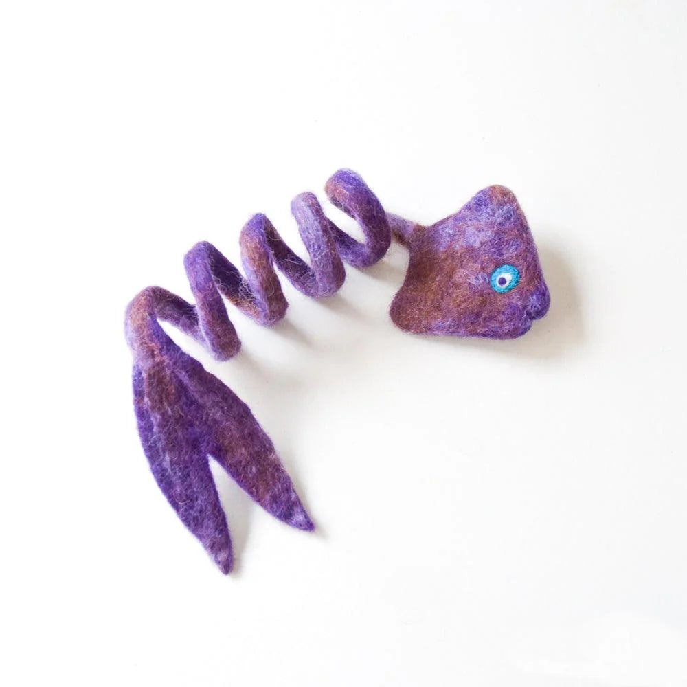Handmade Felt Fish Spring Cat Toy - Purple
