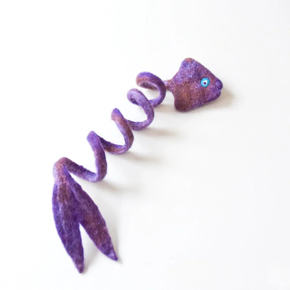 Handmade Felt Fish Spring Cat Toy - Purple