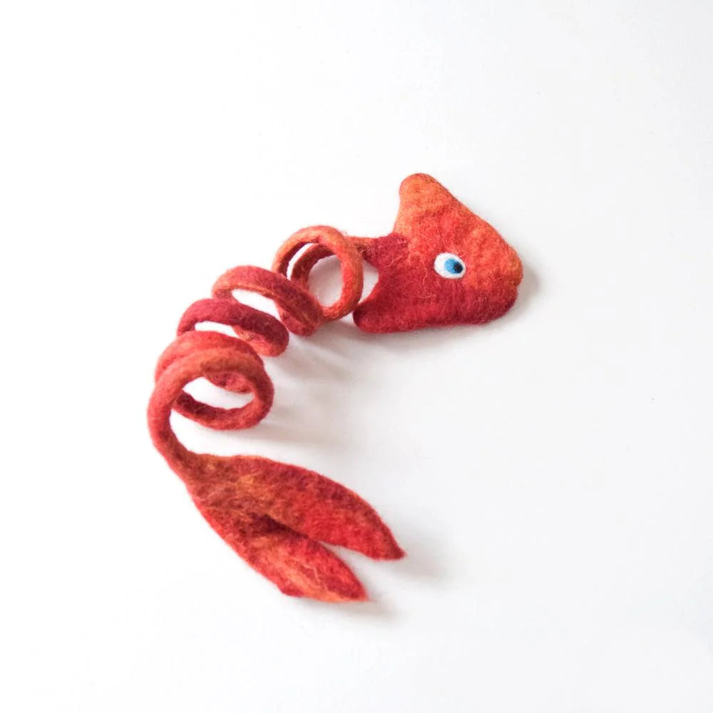 Handmade Felt Fish Spring Cat Toy - Red