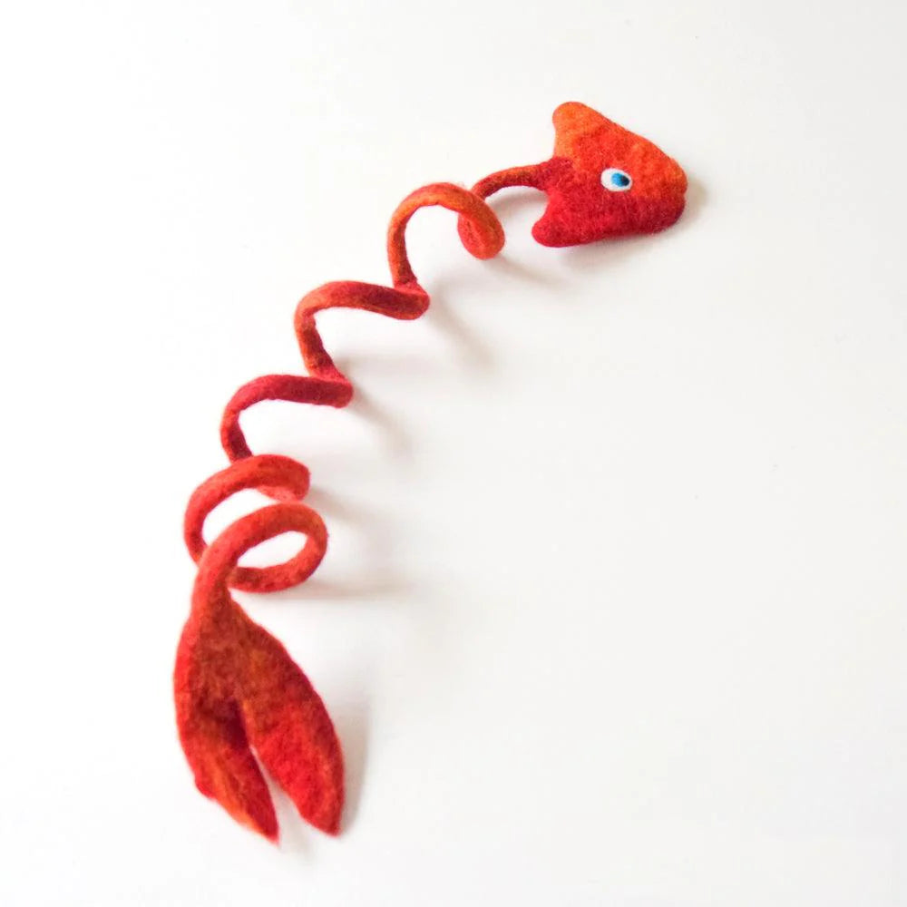 Handmade Felt Fish Spring Cat Toy - Red
