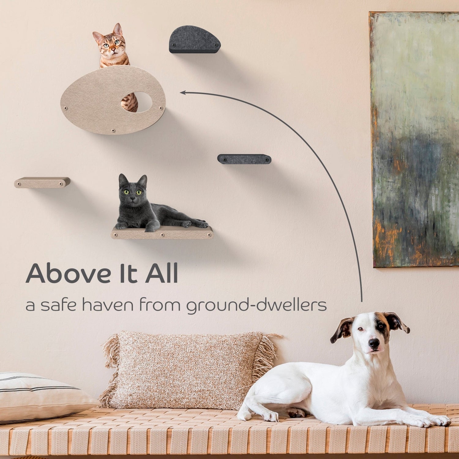 Curved Oatmeal Cat Climber with Facade - Pryde Pets | prydepets.com.au