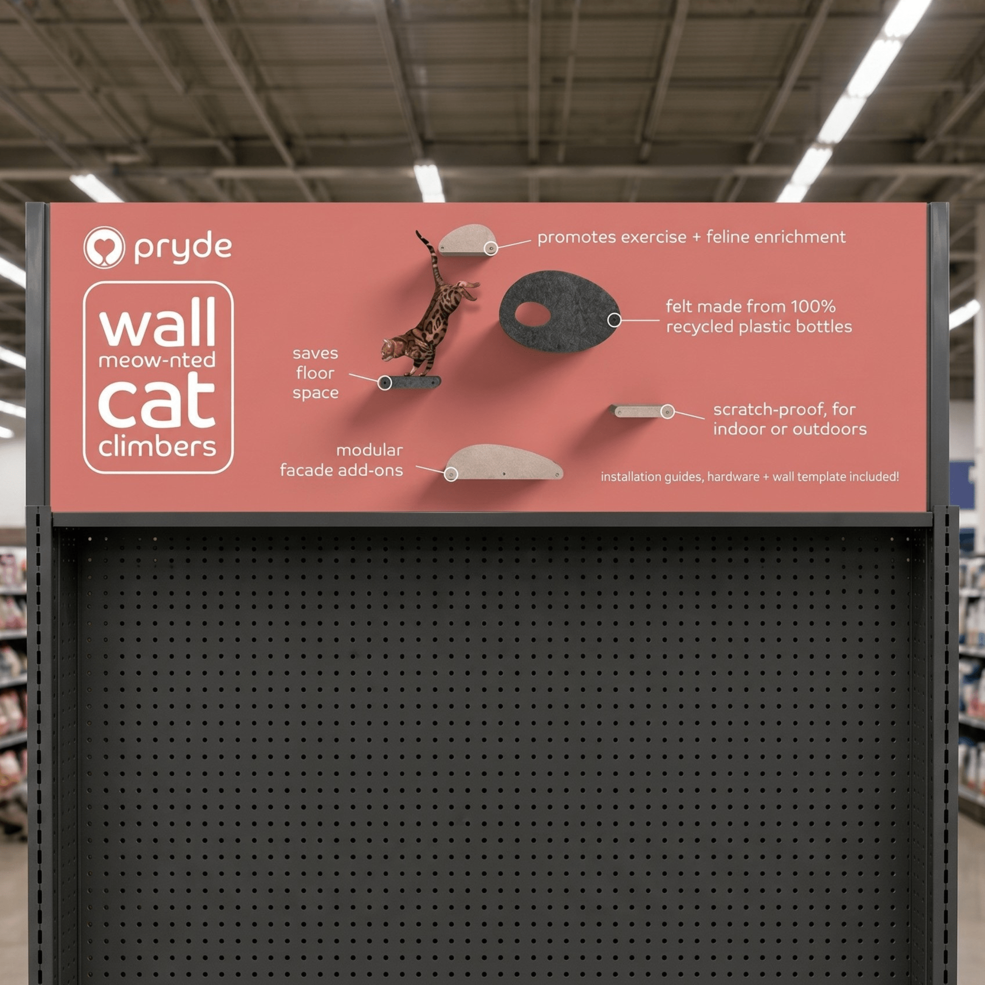 Retail Header Board Sign - Cat Climbers features & benefits theme - Pryde Pets