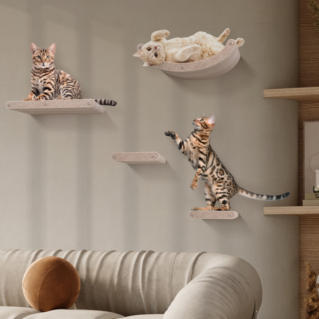 Wall Meow-nted Cat Climbers (Oatmeal) - Set of 4 Shelves