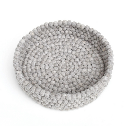 Felt Ball Cat Bed Round Wool Basket - Grey