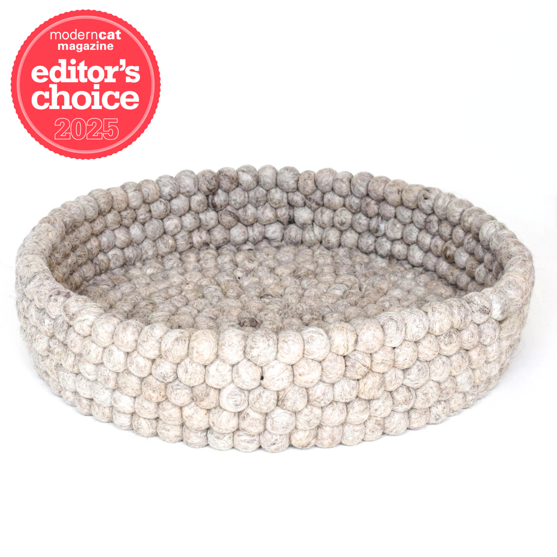 Felt Ball Cat Bed Round Wool Basket - Sandstone