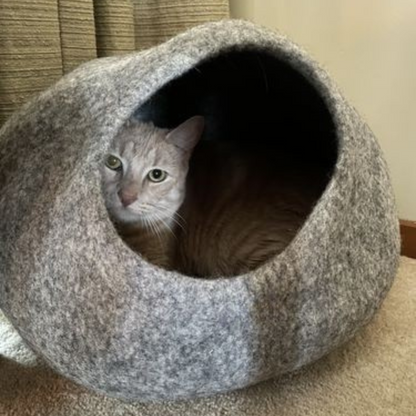 Felt Cat Cave – Light Grey River Stone