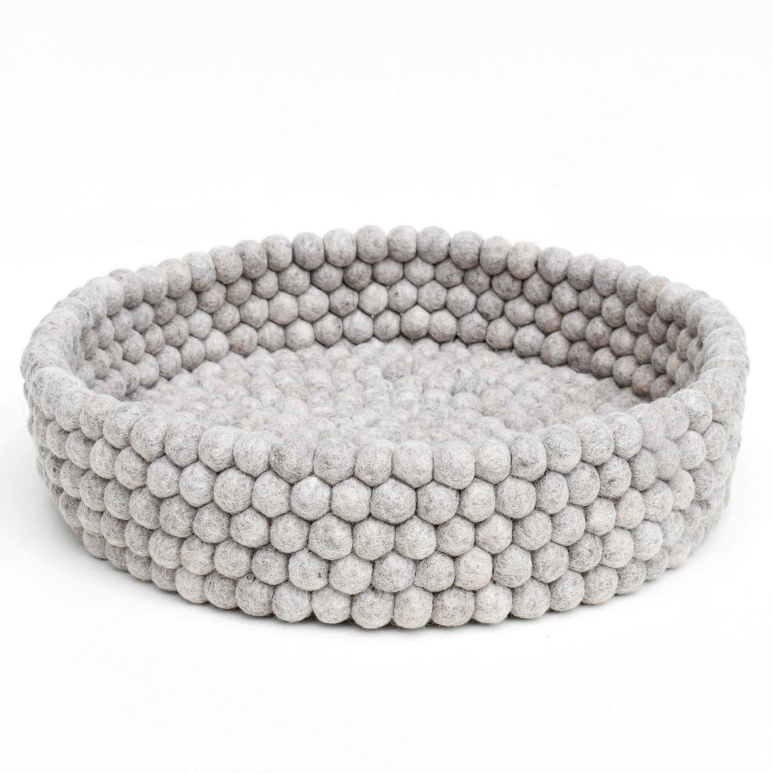 Felt Ball Cat Bed Round Wool Basket - Grey
