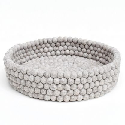 Felt Ball Cat Bed Round Wool Basket - Grey