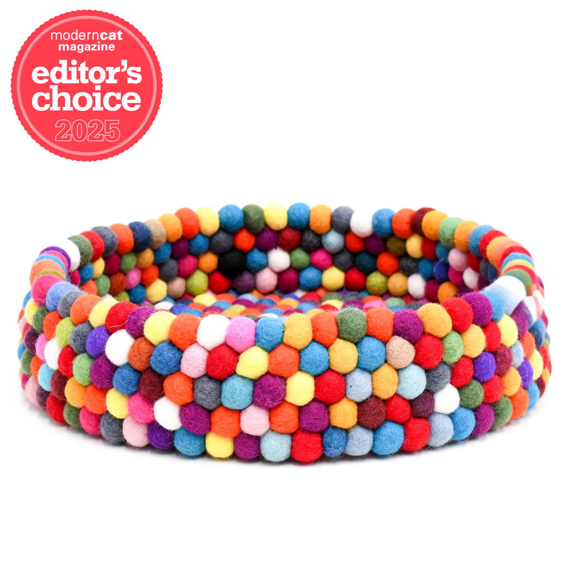 Handmade Felt Ball Cat Bed Round Wool Basket - Multicolour