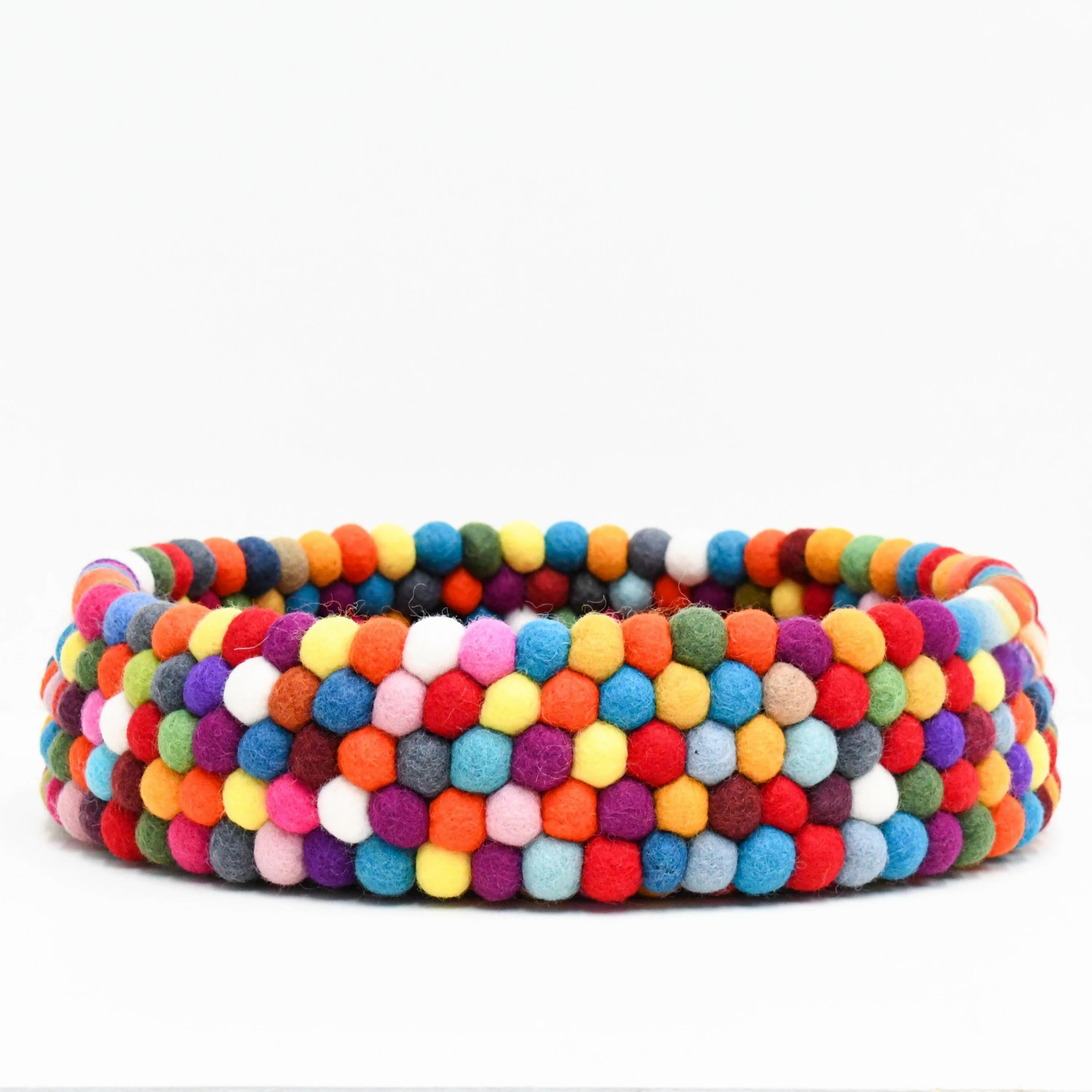 Handmade Felt Ball Cat Bed Round Wool Basket - Multicolour