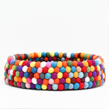 Handmade Felt Ball Cat Bed Round Wool Basket - Multicolour