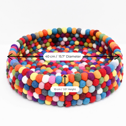 Handmade Felt Ball Cat Bed Round Wool Basket - Multicolour