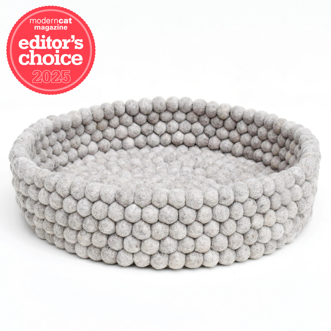 Felt Ball Cat Bed Round Wool Basket - Grey
