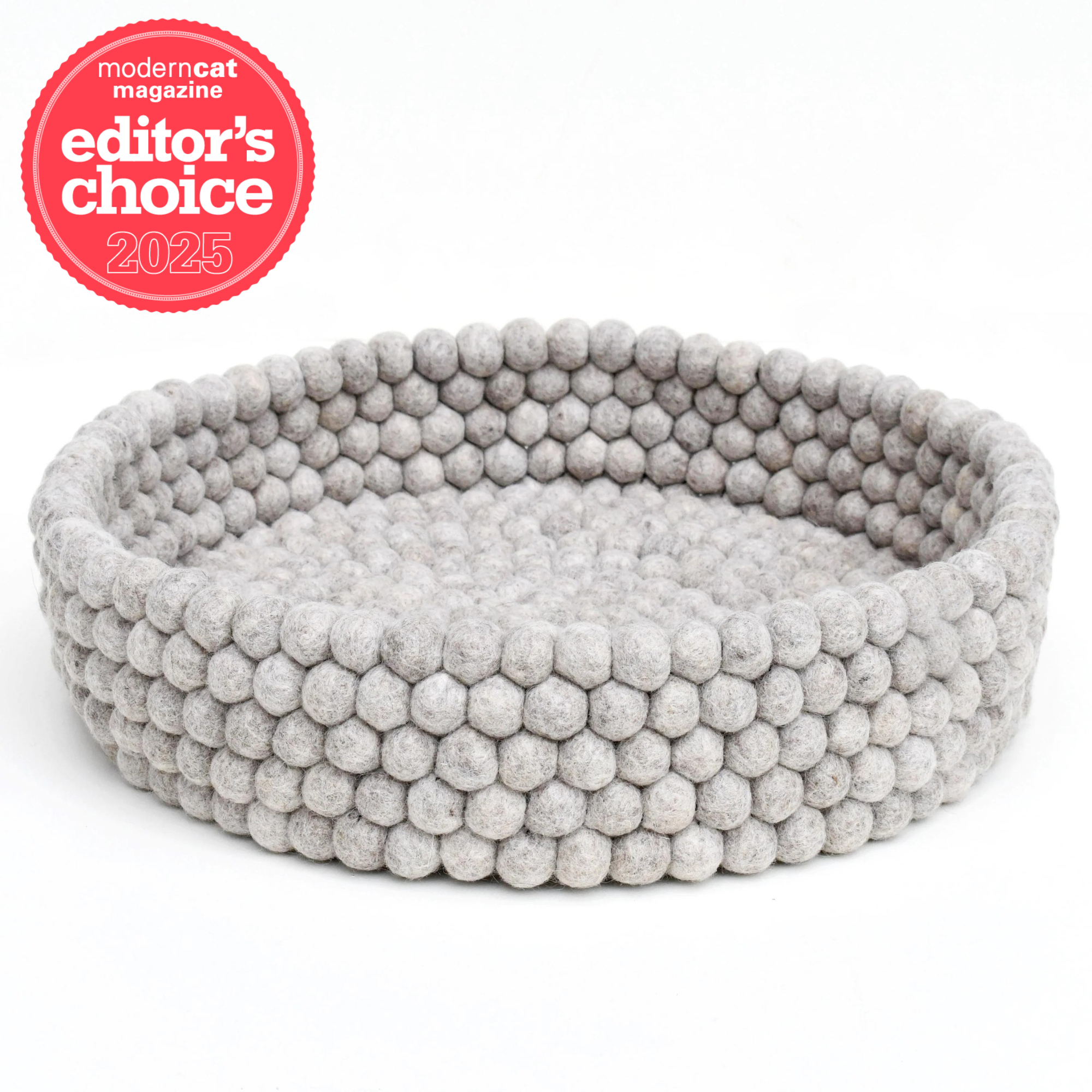 Handmade Felt Ball Cat Bed Round Wool Basket - Grey
