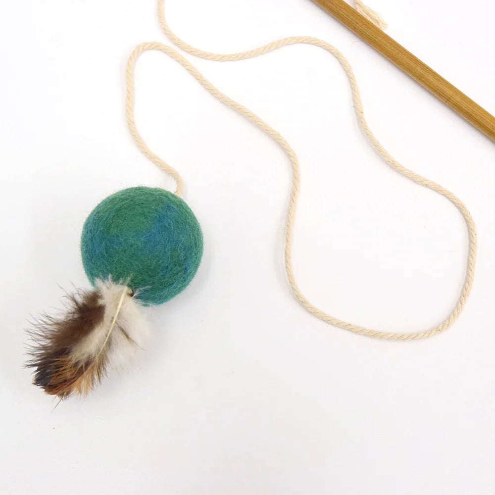 Handmade Feather Teaser Cat Wand - Teal Ball