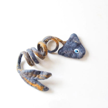 Felt Fish Spring Cat Toy - Grey
