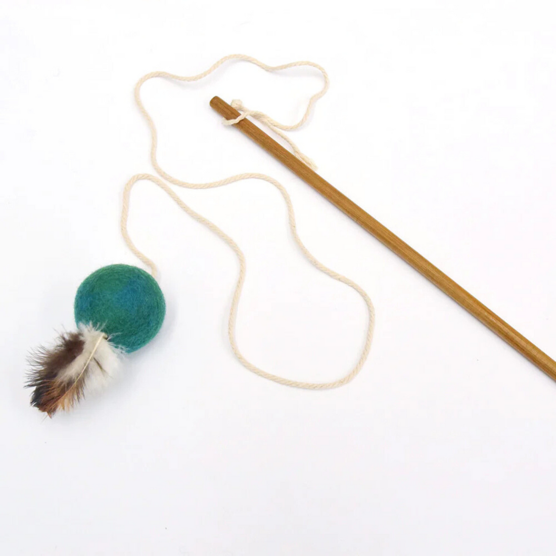 Handmade Feather Teaser Cat Wand - Teal Ball
