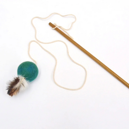 Handmade Feather Teaser Cat Wand - Teal Ball