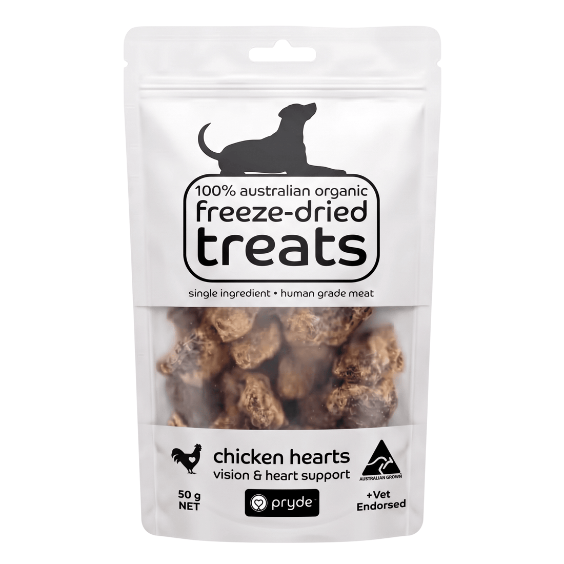 Freeze Dried Dog Treats - Chicken Hearts (50g) - Pryde Pets