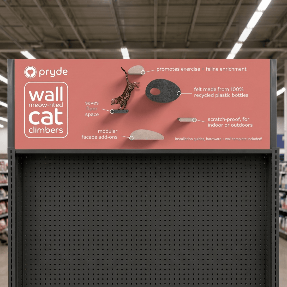 Retail Header Board Sign - Cat Climbers features &amp; benefits theme - Pryde Pets